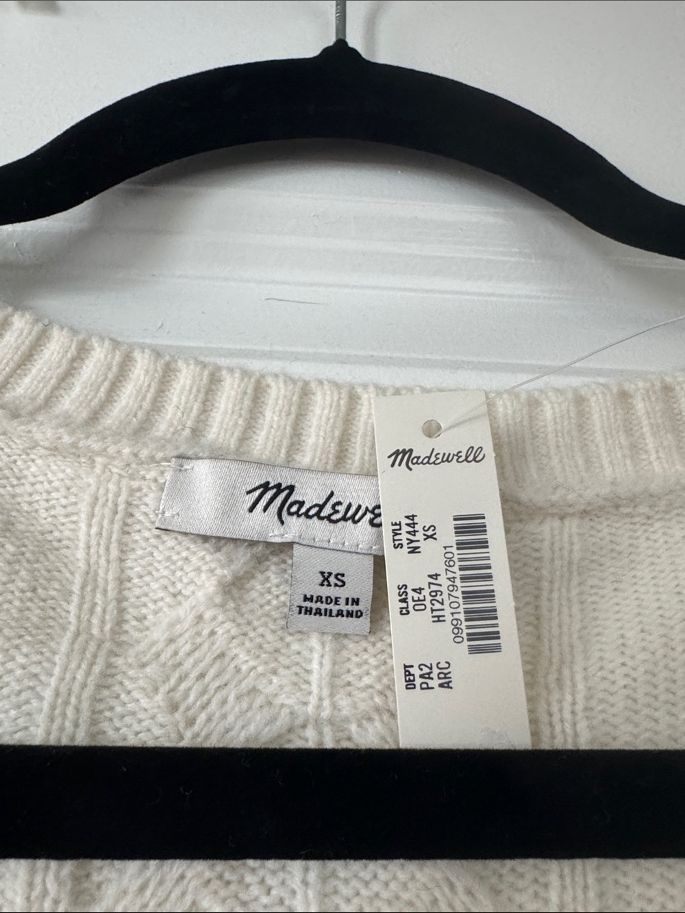 NWT Madewell 100% Wool Cream Cable-Knit V-Neck Sweater Natural Fibers - Picture 2 of 3